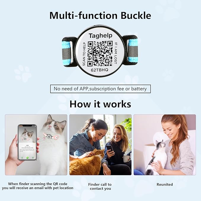 2 Pack Breakaway Cat Collar with QR Code & Bell, Reflective Safety Collar with Never-Lost Digital ID Tag, Adjustable 7.5-12.5 Inch for Indoor Outdoor Cats (Purple & Pink)