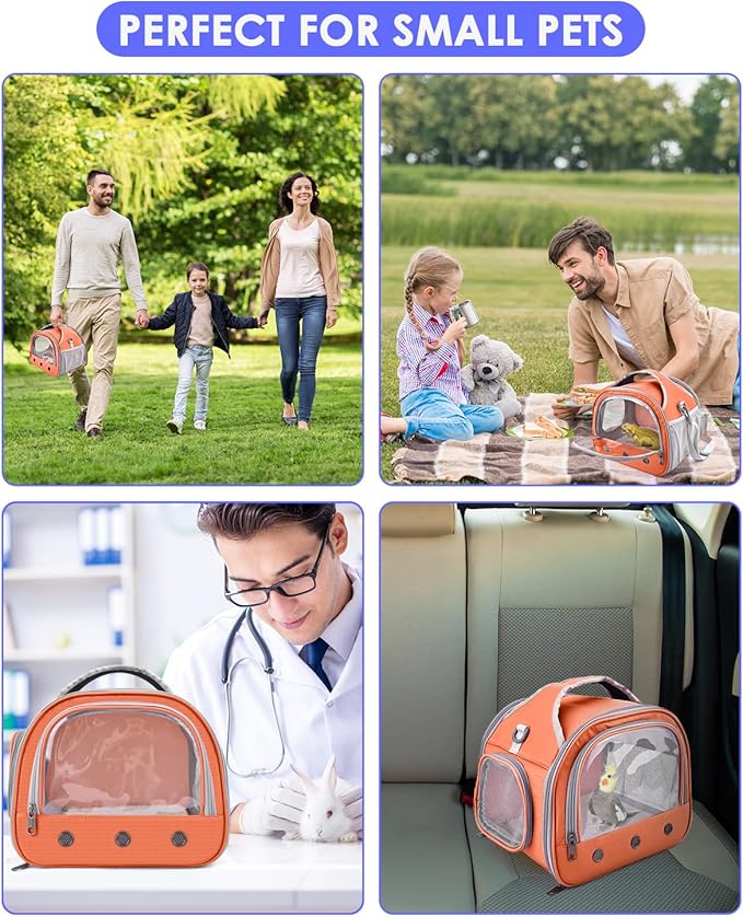 Bissap Bearded Dragon Travel Carrier, Portable Guinea Pig Carrier Bag Tortoise Carrier Pouch for Bunny Hamster Chinchilla Hedgehog Lizard Bird Outgoing Reptile Travel Carrying Case - Orange