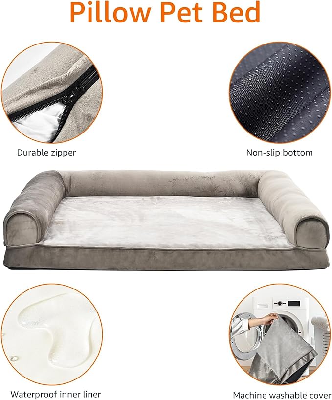 Amazon Basics Dog Bed with Cooling Gel Memory Foam, Pressure-Relief Support for Dogs up to 30lbs, Non-Slip Bottom, Machine Washable Cover, Medium Sized (30" x 20"), Brown