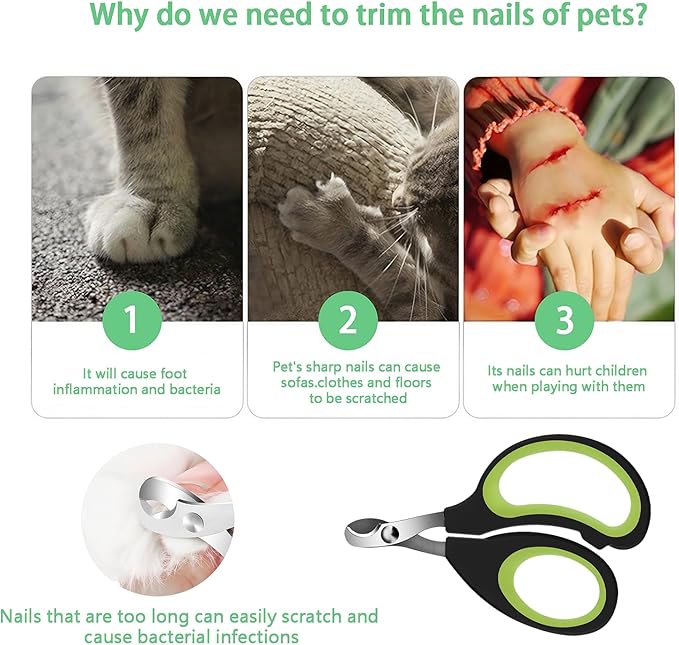 Cats & Dogs Pets Nail Clippers & Trimmers Rabbit Nail Clippers cat Nail Clippers for Indoor Cats cat Claw Clippers with Safety Guard Professional Grooming Tool for Cat Kitten(Green)