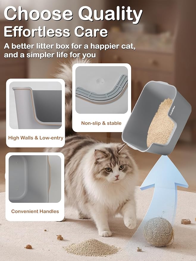 Extra Large Cat Litter Box with High Sides - Splash-Proof Design for Big Cats & Multi-Cat Homes, 24.6in x 16.7in x 12.8in (Yellow)