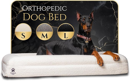 Luxury Boucle Fabric Orthopedic Large Dog Bed with Memory Foam | Breathable Comfort and Washable Dog Couch Bed with Waterproof Liner & Cover | Ideal Pet Beds for Big Dogs - Bone (45"x36x7)