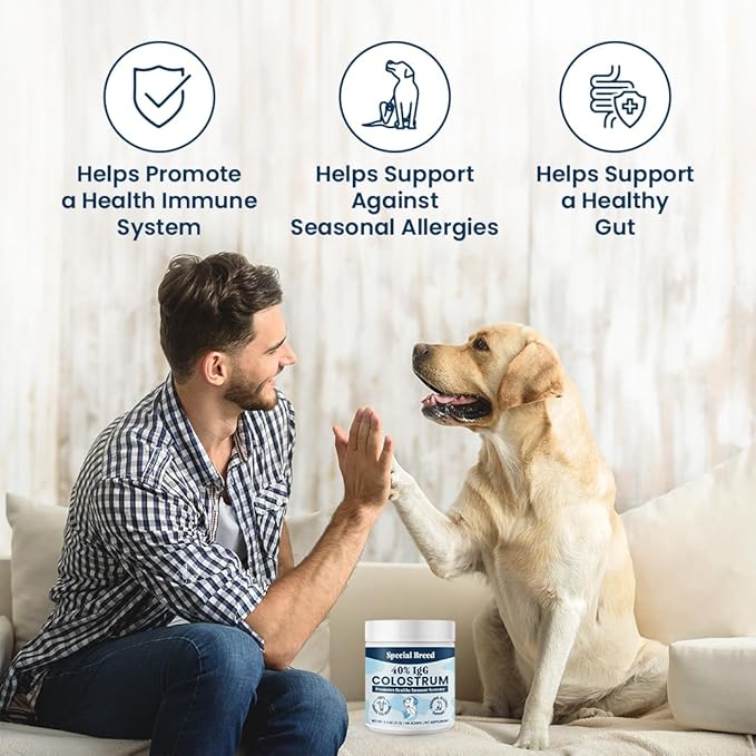 40% IgG Grass Fed Colostrum for Dogs, High IgG Third Party Tested, Immune Support, Skin & Gut Health, Seasonal Allergy & Itch Relief, Made in USA, 2.5 Oz