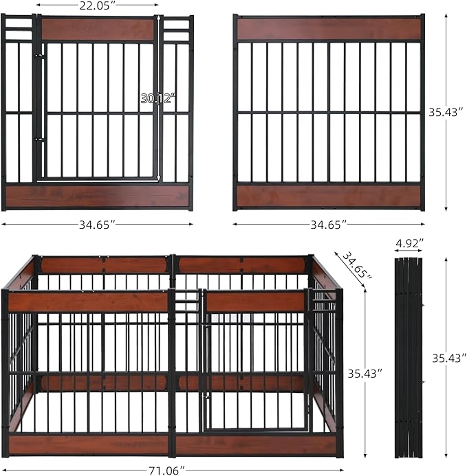 Dog Playpen, 35.4" Height Dog Pen Indoor, Heavy Duty, Safe and Sturdy, Furniture Style Puppy Pen (12 Panels (35.4" High), Rustic Brown)