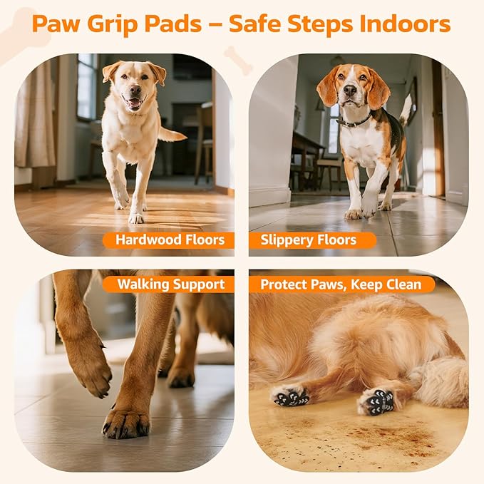 Anti Slip Dog Paw Protector Pads for Senior Dogs, Paw Pads for Dogs Traction, Disposable Self Adhesive Paw Grips for Old Dog on Slippery Hardwood Floor, Black 12 Sets (48pcs) XXXL(80+lbs)