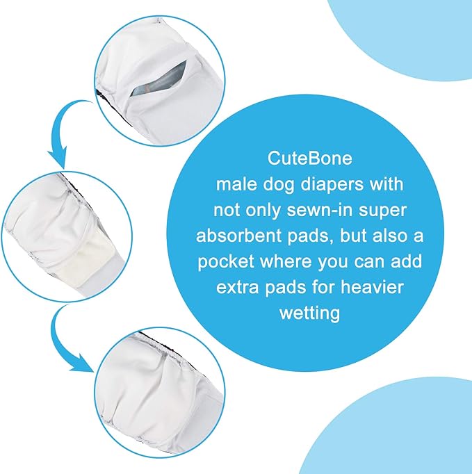 CuteBone Dog Diapers Male Washable Belly Band for Male Dogs Wraps Black 3pcs a Pack DM56M