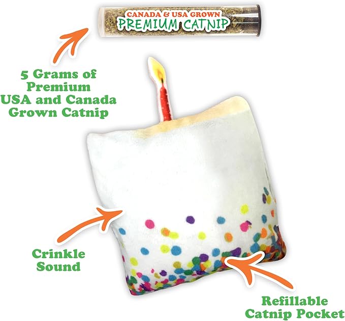 Meowijuana Birthjays Bundle | Birthjays Catnip Joints and Get Lit Cake Refillable Toy | Hand Harvested and Rolled Dried High Potency Catnip | Grown in North America