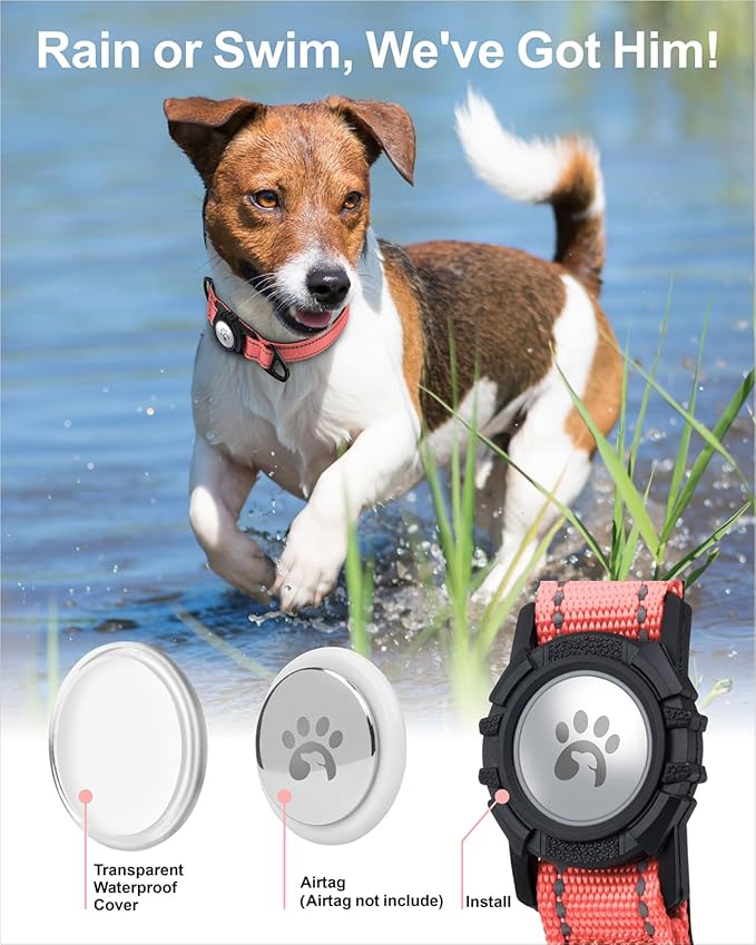 TagME Airtag Dog Collar,Waterproof Reflective Pet Collar with Airtag Holder,Soft Padded and Double D-Rings for Medium Dogs,Baby Pink