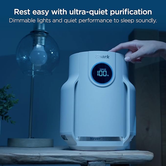Shark Air Purifier for Home, NeverChange Compact Pro, for Bedroom, Nursery, Home Office, Dorm, HEPA-Exceeding Filter, Captures Pollutants, Pet Dander, Dust, Odor, Smoke, and More, HP072, Dove