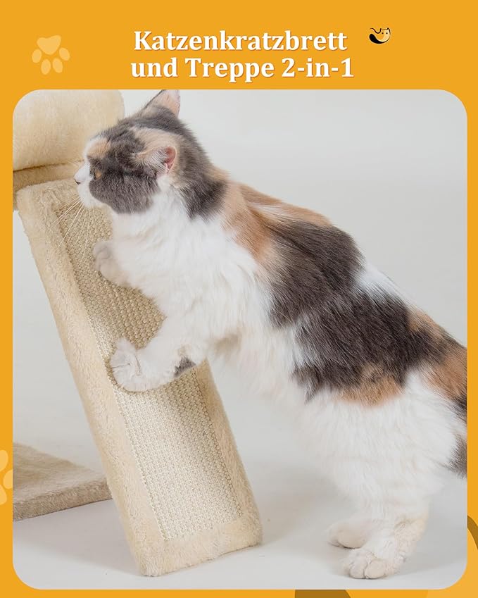 14in Cat Tree Tower with Large Perch, 20 * 16.5 Inch Top Bed for Adult Cats, Scratching Post with Bed for Kittens, Beige