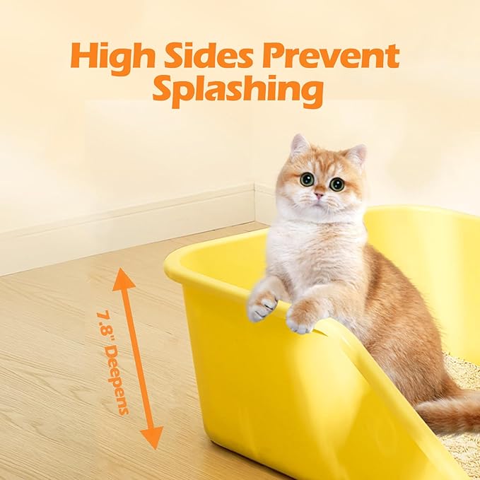 SpaceTime Large Cat Litter Box with High Sides,Cat Boxes for Indoor Cats,Cat Litter Pan for Kitty,Litter Box with Low Entry,Easy to Clean,Anti-Splashing(Grey)