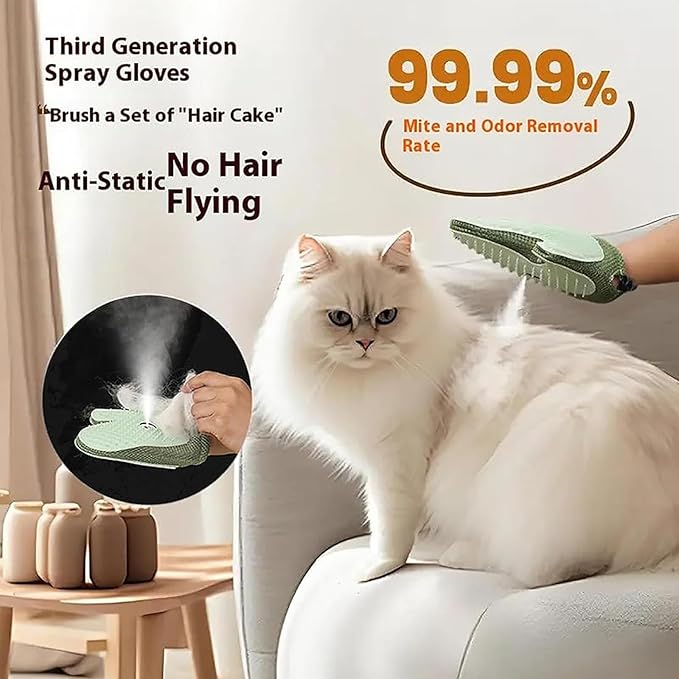 All-in-One Grooming Mist Glove for Pets with Spray - Upgrade Efficient Pet Hair Remover Gloves Grooming Spray Comb, Gentle Fast Deshedding & Massage for Dogs Cats (Green)
