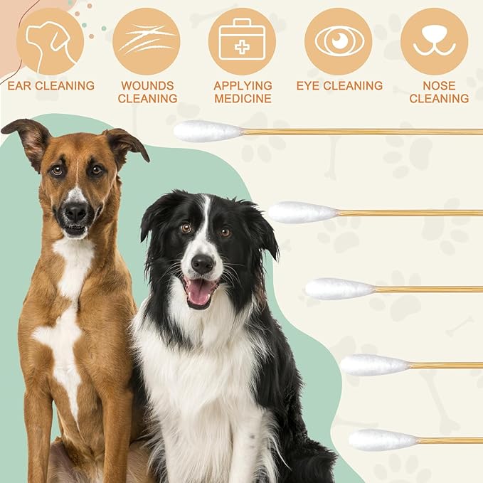 200-Pack of Long, Large Dog Ear Swabs with Bamboo Sticks: Perfect for Dog Ear Cleaning and Infection Treatment. Gentle, Effective, and Eco - Friendly for Pet Hygiene