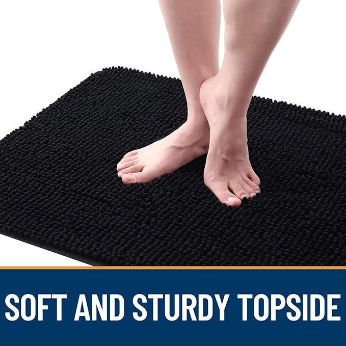 OLANLY Dog Door Mat Set 4-Piece 24x16, Absorbs Moisture and Dirt, Absorbent Non-Slip Washable Doormat, Quick Dry Chenille Mud Mat for Dogs, Entry Indoor Entryway Carpet for Inside Floor, Black