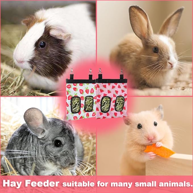 DZWLKJ Guinea Pig Hay Feeder, 2 Pack, 10 x 8 x 0.4 Inches, Stainless Steel, Rabbit Hay Bag, 600D Oxford for Small Pets,Chinchilla,Hamsters