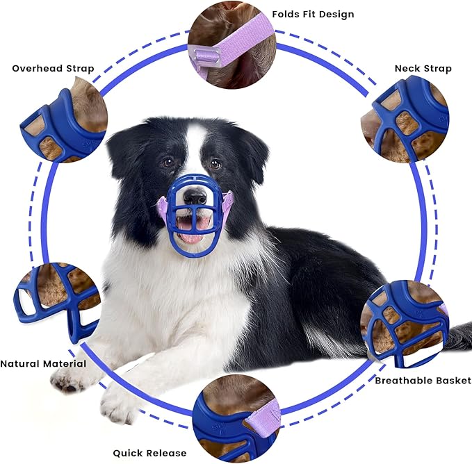 Dog Muzzle, OKKIC Basket Muzzle Anti Biting Chewing, Sturdy Lightweight Muzzle Allows Panting Drinking,Muzzle for Small Medium Large Dogs, Suitable for Grooming Trimming Training (Blue, Size3)