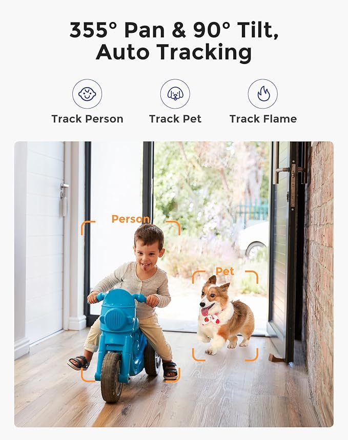 Hugolog 3K 5MP Indoor Pan/Tilt Security Camera with Auto-Focus,Ideal for Baby Monitor/Pet Camera/Home Security,Starlight Color Night Vision,Human/Pet AI,Noise Reduction,US Cloud,Works with Alexa