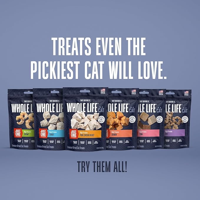 Whole Life Cat Just One Chicken Freeze Dried Cat Treats - Human Grade High Protein Food, Healthy Training Snacks, Freeze Dried Chicken Food Toppers, USA Made Natural Treats - 10 oz (Pack of 1)