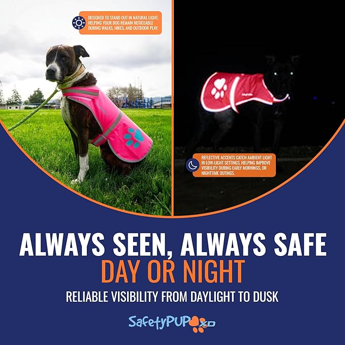 Dog Reflective Vest – Hi-Vis Fluorescent Visibility That Helps to Safeguard Your Pet On/Off Leash in Urban & Rural Areas (Pink, X-Small)