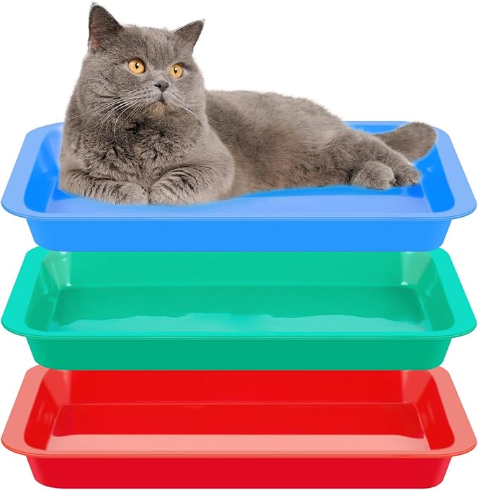 Tessco for you 3 Pcs Open Small Kitten Litter Box Rabbit Pan Waterproof Plastic Litter Tray Travel Toilet for Cats Bunny Guinea Pig Small Pet, Easy Clean(Fresh Color,15.1 x 12 x 1.4 Inch)