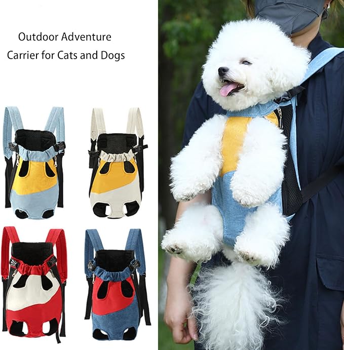 Lightweight Pet Backpack Carrier for Small Dogs & Cats - Easy-Fit Adjustable Straps, Basic Legs-Out Design, Durable for Daily Use (Fits Pets Under 15lb) (Red-White Color-Blocked, Large)