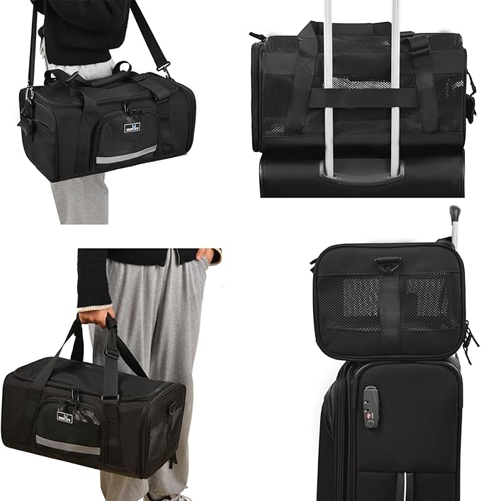Airline Approved Pet Carrier, Collapsible Cat Carrier, Expandable Dog Carrier, 900D High Density Oxford Cloth, Wear-Resisting, Anti Tearing, Safety Lock Zipper, Reflective Tape