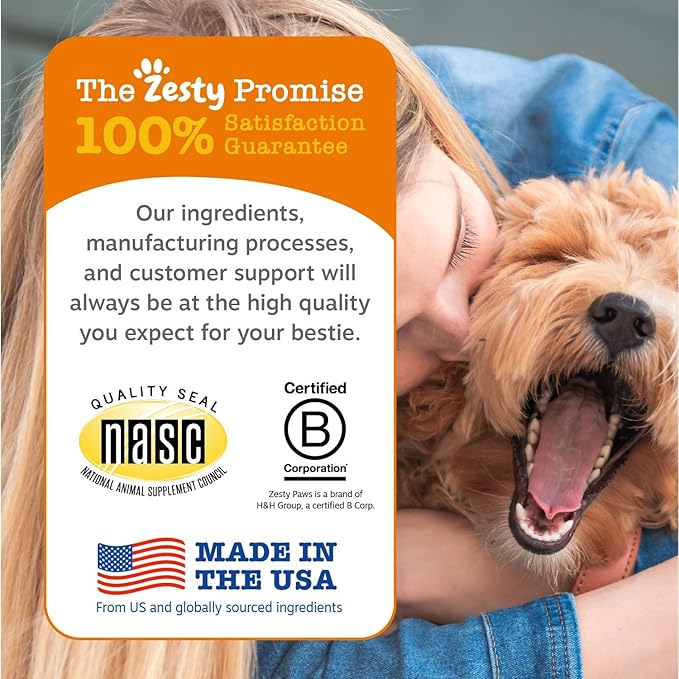 Zesty Paws Dog Multivitamin, Chewable Dog Vitamins and Supplements for Hip & Joints, Skin & Coat, Omega 3 Fish Oil for Dogs- Senior & Puppy Multivitamin- Peanut Butter- 50ct