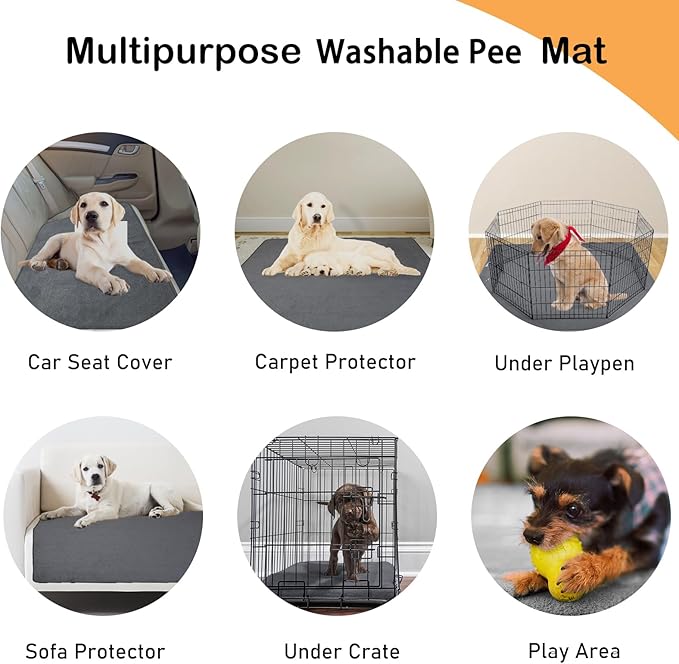 LOOBANI Washable Pee Pad for Dogs, 2 Packs Non-Slip Puppy Training Pads, Fast Absorbent Pet Whelping Pads, Puppy Playpen Mat for Incontinence, Housebreak, Crate, 48x60in, Gray