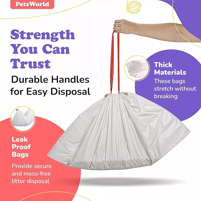 PETSWORLD Cat Litter Box Liners, Heavy Duty Litter Pan Liners Bags with Drawstring for Pet Cat Litter Tray (Unscented) (Extra Large - 36 x 18 Inches, 60 Count)