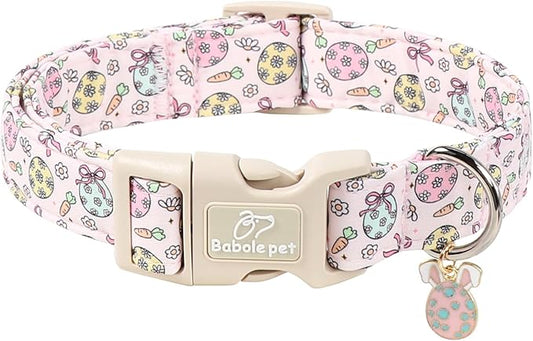 Easter Dog Collar for Medium Dogs - Easter Egg Pastel Dog Collars, Cute Girl Dogs Collar, Lightweight Adjustable Pink Spring Holiaday Dog Collars with Quick Release Buckle M
