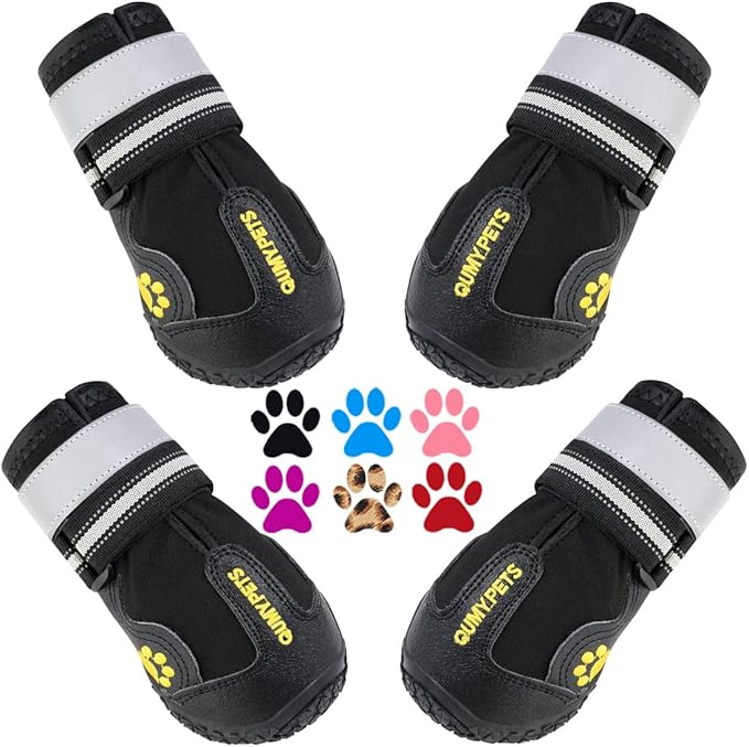 QUMY Dog Shoes for Large Dogs, Medium Dog Boots & Paw Protectors for Winter Snowy Day, Summer Hot Pavement, Waterproof in Rainy Weather, Outdoor Walking, Indoor Hardfloors Anti Slip Sole Black Size 8