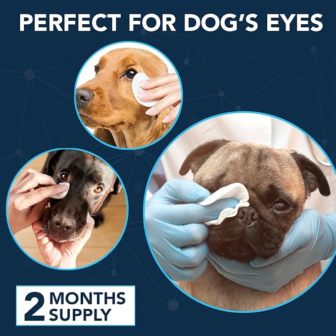 NOVEHA Dog Eye Wipes - Tear Stain Remover for Dogs - Formulated to Remove Eye Debris, Tear Stains & Eye Discharge - Plant Based, Safe, Convenient, and Large Unscented Wipes (100 Count x 1 Package)