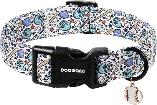 DOGWONG Baseball Dog Collar-Cute Boy Baseball Dog Collar, Adjustable Soft Male Dogs Collars for Medium Large Dogs, M