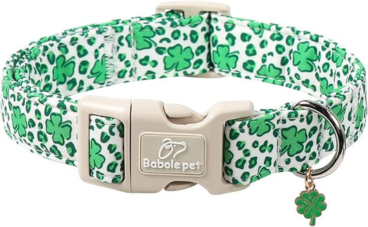 St Patricks Day Dog Collar for Medium Dogs - Leopard Lucky Clover Dog Collars, Lightweight Adjustable Irish Green Festival Shamrock Dogs Collars with Quick Release Buckle M