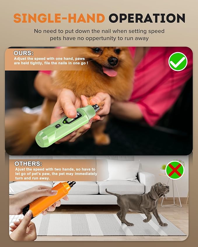YABIFE 7-Speed Pet Nail Grinder with Light – Heavy Duty, Whisper Quiet Nail Trimmer for Dogs, Cats, Birds & Small Animals – Single-Handed Operation