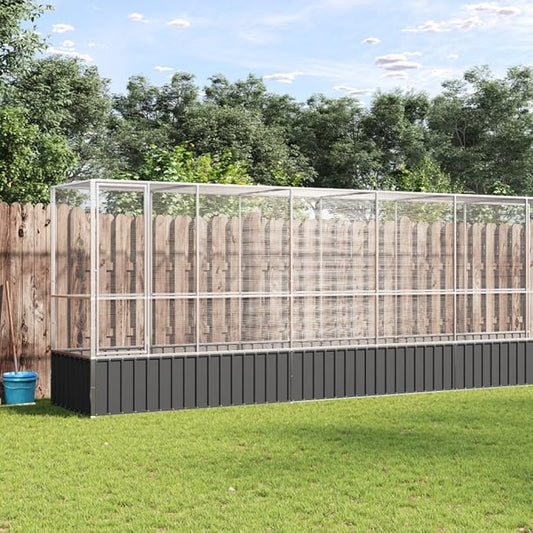 Galvanized Steel Large Flight King Bird Cage with Extension, Steel Outdoor Aviary, Outdoor Indoor Large Bird Cage Aviary Pet House for Cockatiels African Parakeets, 246.7"x42.1"x83.5",-306