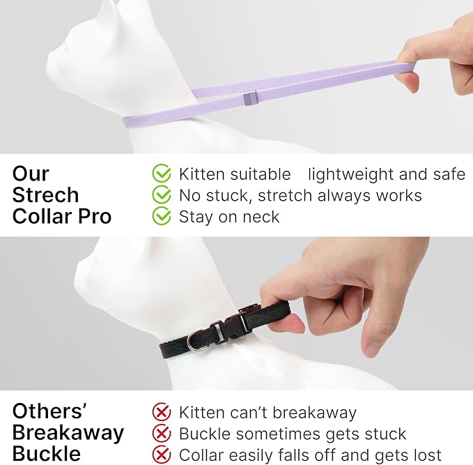 Safety Cat Collar Pro and Tag Set - U.S. IDA Gold Award, Elastic Release Cat Collar Charm Tag, Non Breakaway Cat Collar Adjustable with Charm for Kitten Small Large Cats (Monet Purple, S)