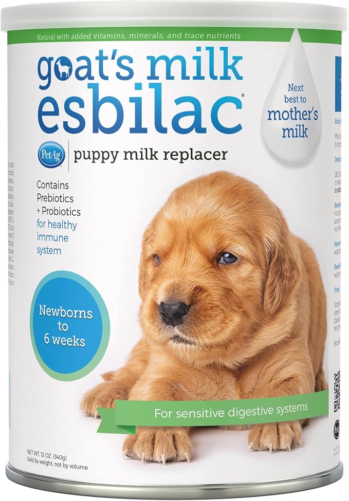 PetAg Goat’s Milk Esbilac Powder - 12 oz, Pack of 2 - Powdered Puppy Formula with Prebiotics, Probiotics & Vitamins for Puppies Newborn to Six Weeks Old - for Sensitive Digestive Systems