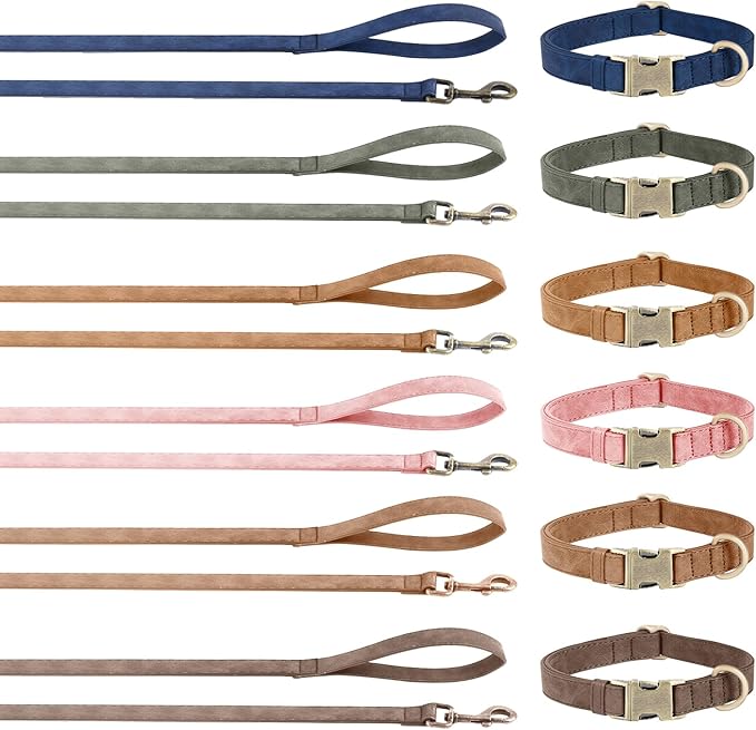 Genuine Leather Dog Collar - Adjustable Pet Collar with Quick Release Metal Buckle, Soft Skin Friendly Real Leather Collar for Small, Medium, Large Dogs (Dark Green Collar + Rope, M：Fit 12-20" Neck)