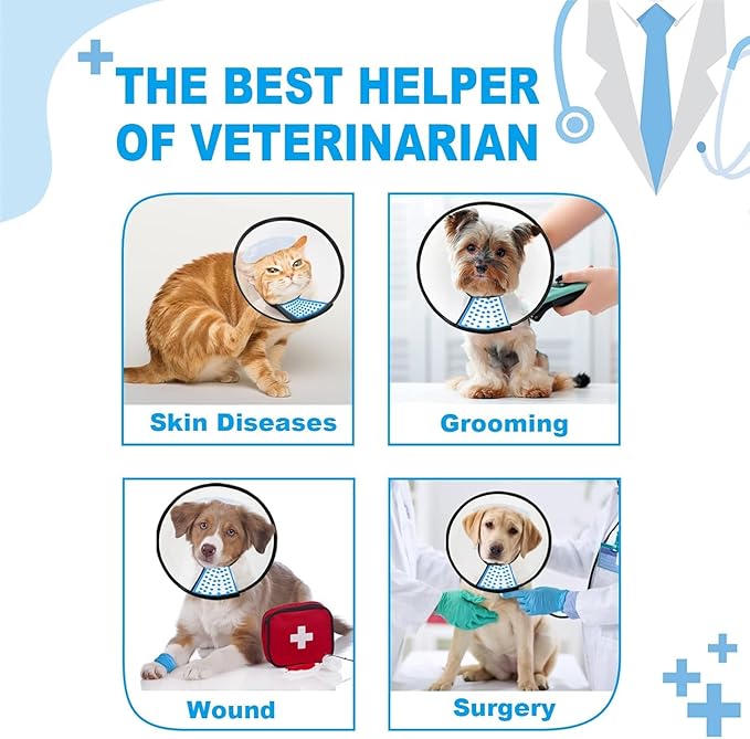 Supet Adjustable Dog Cone Collar for Licking Prevention - Elizabethan Collar for Medium, Small, Large Dogs - Comfortable Pet Recovery After Surgery - Plastic Head Neck Cone of Shame