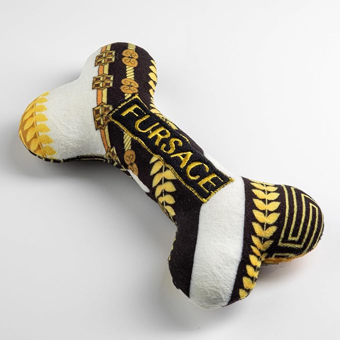 Haute Diggity Dog Fursace Bone, Plush Designer Dog Toys with Interactive Squeaker, Stimulating Pet Enrichment, Machine-Washable & Safe Materials for All Breeds, One Size