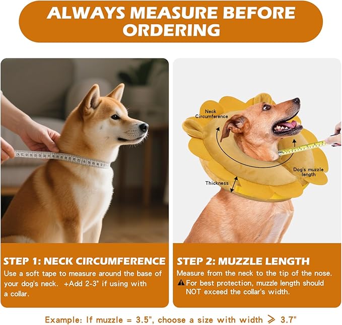 IEUUMLER Inflatable Recovery Dog Collar, Protective Donut Cone, Adjustable Soft Collar for Dog and Cat After Surgery Prevent from Biting & Scratching EU002 - Sunflower M