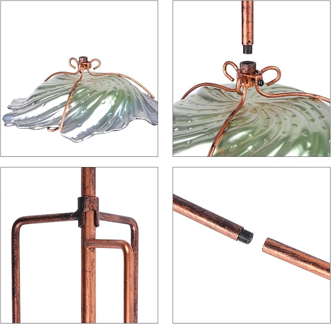 Glass Bird Bath Outdoor Birdbaths Garden Birdfeeder with Metal Stake Green(Height:26inch)