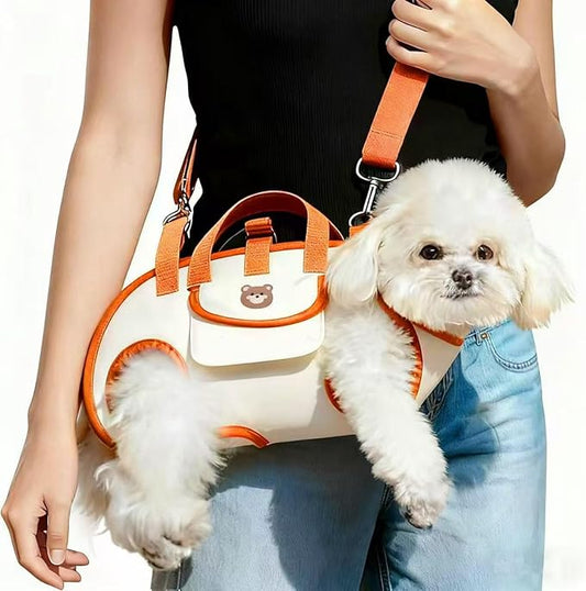 Portable Small Dog & Cat Pet Carrier Sling & Backpack for Small Dogs & Cats & Puppy, Dog & Pet Purse Bag Carrier Sling for Small Dogs with Dog Traction Leash, Crossbody Sling Carriers (Orange S)