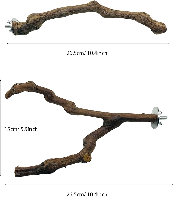 Allazone 5 PCS Natural Grape Stick Perch Swing Chewing Toys for Parrot Cages, Cockatiels, Parakeets, Finches - Bird Standing Stick