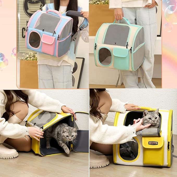 Cat Dog Carrier Backpacks,Pet Backpack Carrier, Bubble Backpack Pet Carriers with Breathable Mesh for Cats Small Dogs Puppies Animals for Travel, Hiking, Camping or Outdoor Use (Yellow)