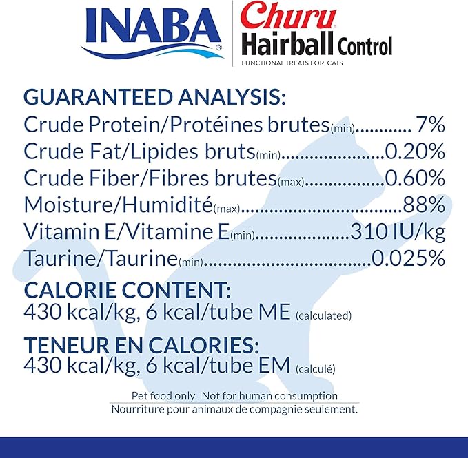 INABA Churu for Cats, Functional, Creamy Lickable Purée Cat Treat for Hairball Control, 0.5 Ounces Each, 24 Tubes (4 per Pack), 2 Flavor Tuna and Chicken Variety Pack