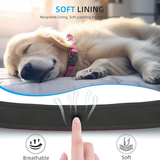 Upgraded AirTag Dog Collar, IP68 Waterproof Air Tag Dog Collar Holder, Reflective, Ultra-Durable, Comfortable Padded, Heavy Duty Dog Collars for Small Medium Large Dogs (L (14.8"-20.3"), Hotpink)