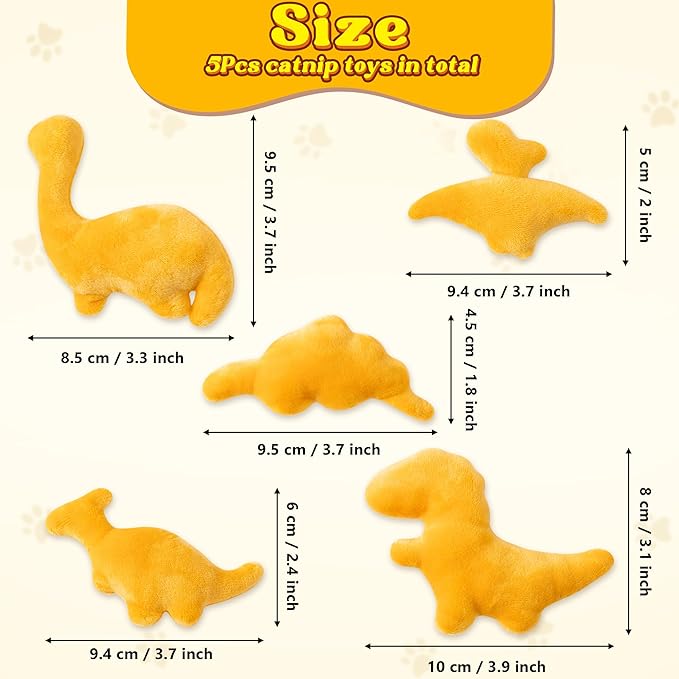 MALLMALL6 Catnip Toys for Cat - 5Pcs Dino Nuggets Cat Toy, Indoor Kitten Chew Bite Kick Dinosaur Chicken Nugget Catmint Interactive Pet Supplies, Cute Pet Gifts for Kitten Lover