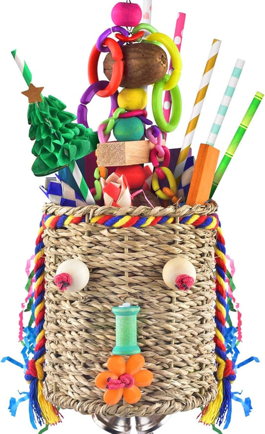 KATUMO Bird Toys, Parrot Grass Basket and Shredding Foraging for Parakeets, Cockatiels, Conures, Small and Medium Bird Cage Accessories